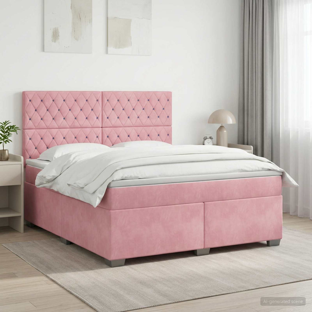 Boxmadras med topmadras Lyserød 160 x 200 cm Fløjl