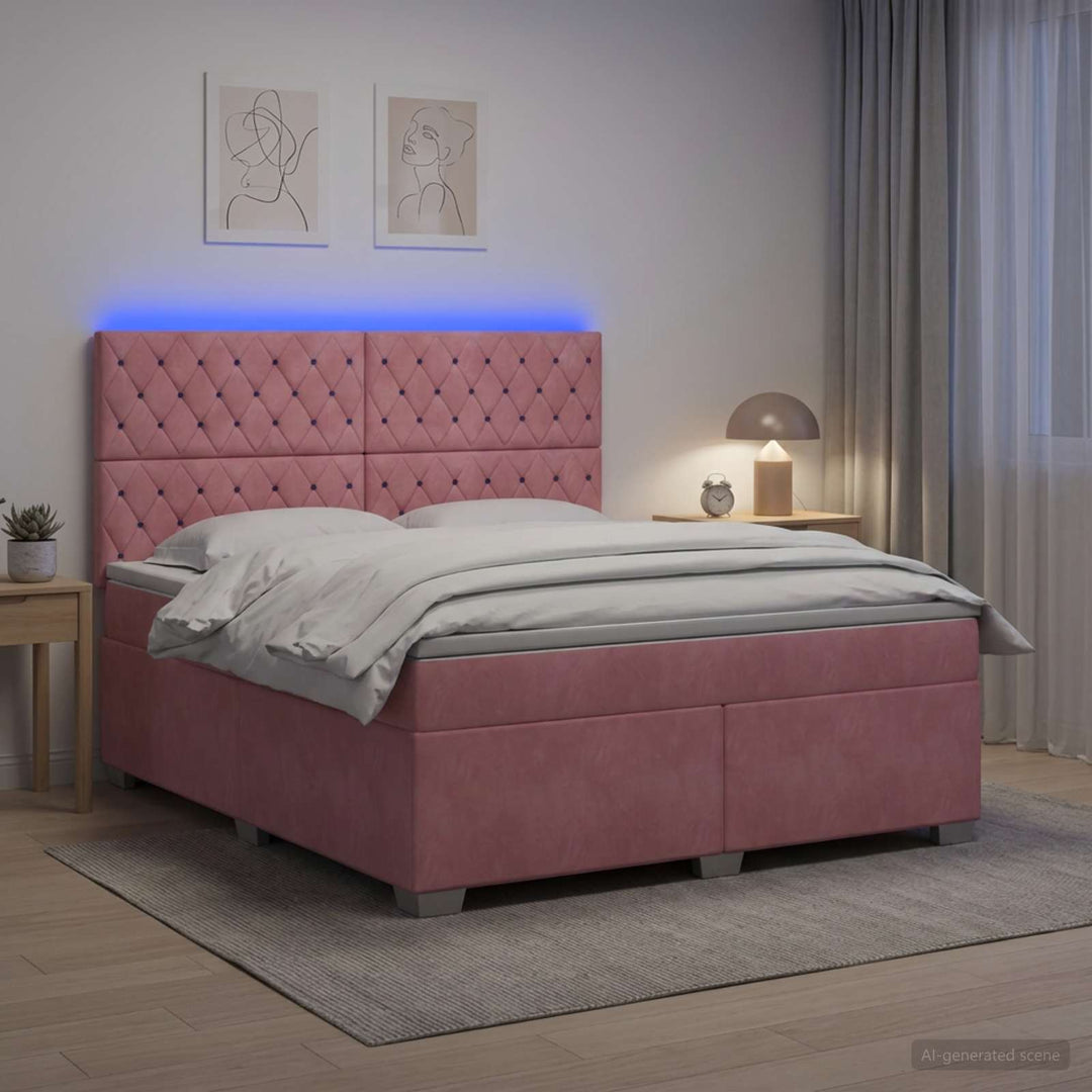 Boxmadras med topmadras Lyserød 160 x 200 cm Fløjl