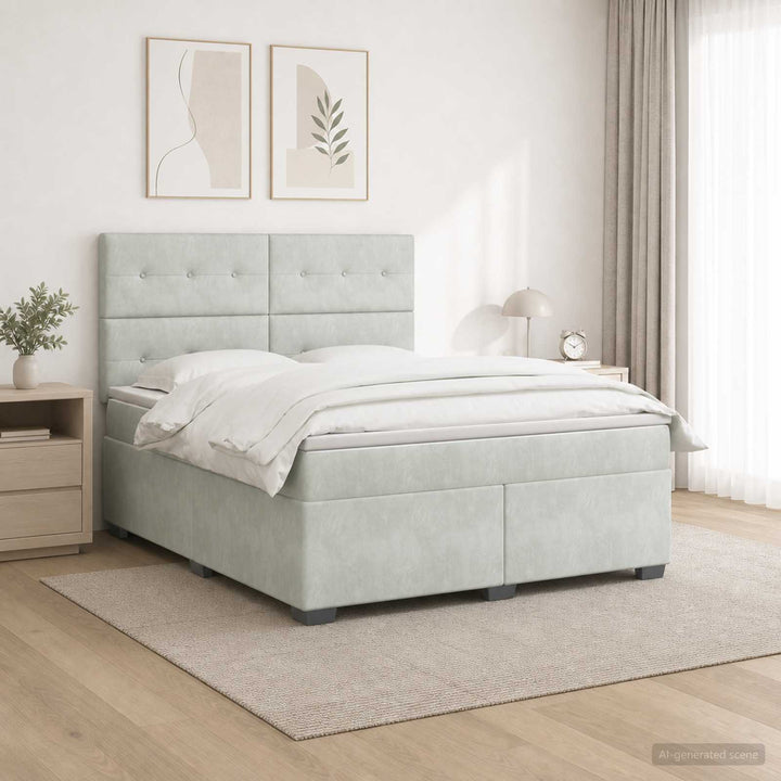 Boxmadras med topmadras Lysegrå 140 x 190 cm Fløjl