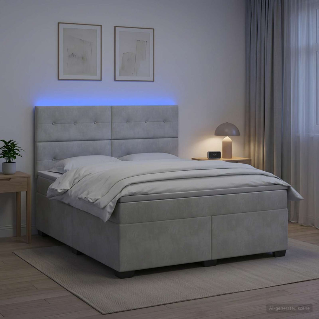 Boxmadras med topmadras Lysegrå 140 x 190 cm Fløjl
