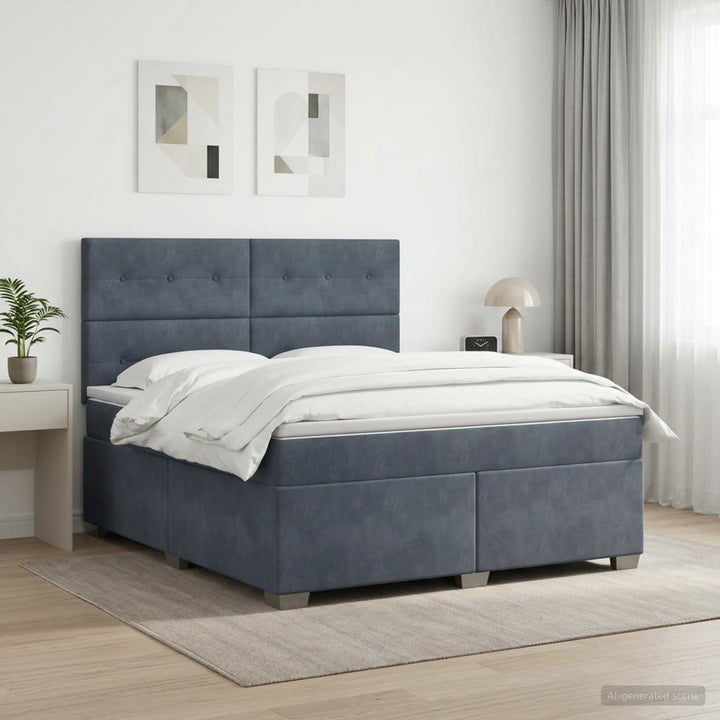 Boxmadras med topmadras Mørkegrå 140 x 190 cm Fløjl