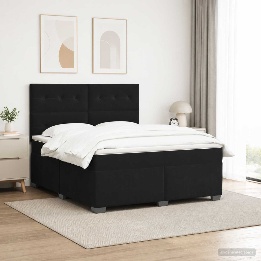 Boxmadras med topmadras med hovedgærde Sort 140 x 200 cm Fløjl