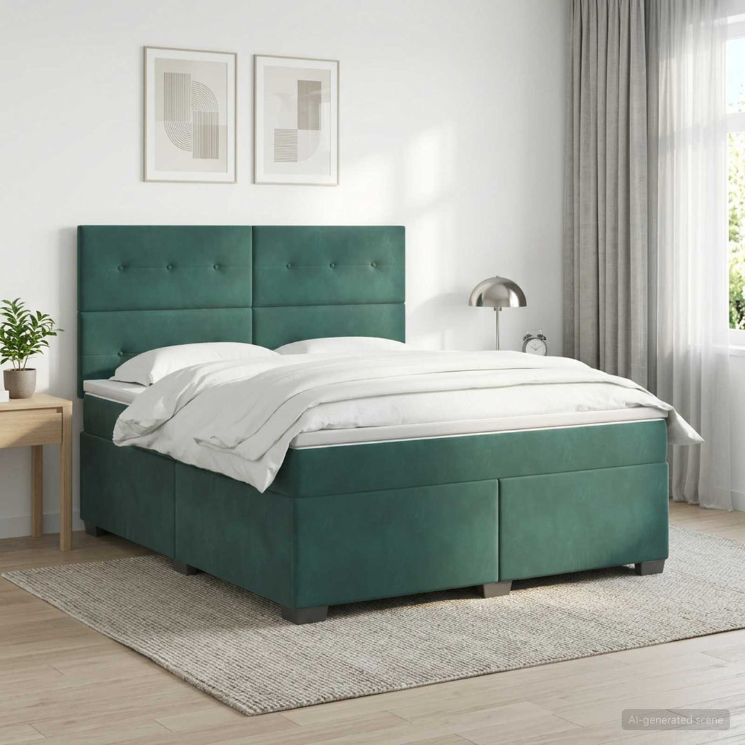 Boxmadras med topmadras Mørkegrøn 140 x 200 cm Fløjl