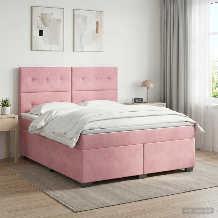 Boxmadras med topmadras Lyserød 160 x 200 cm Fløjl