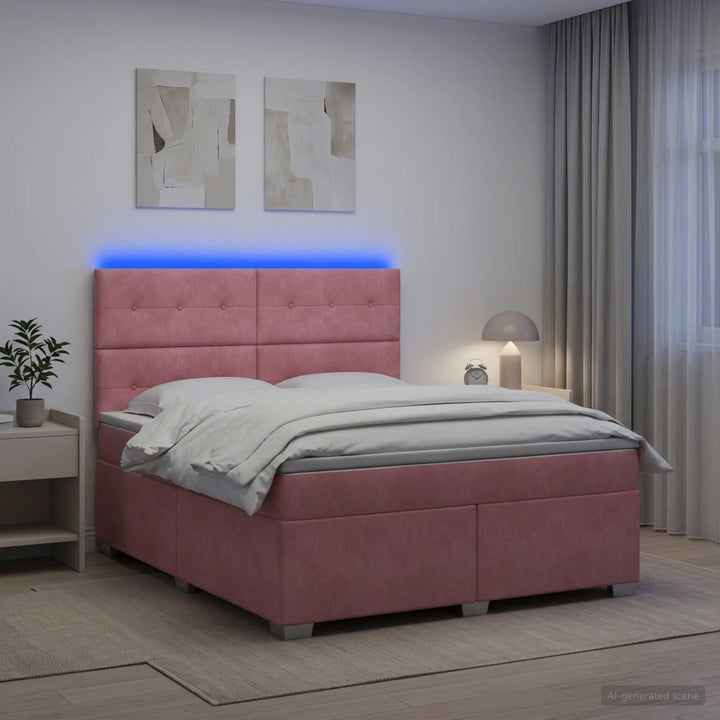 Boxmadras med topmadras Lyserød 140 x 200 cm Fløjl