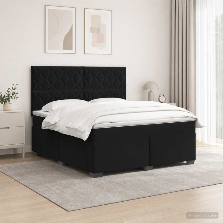 Boxmadras med topmadras med hovedgærde Sort 140 x 190 cm Fløjl