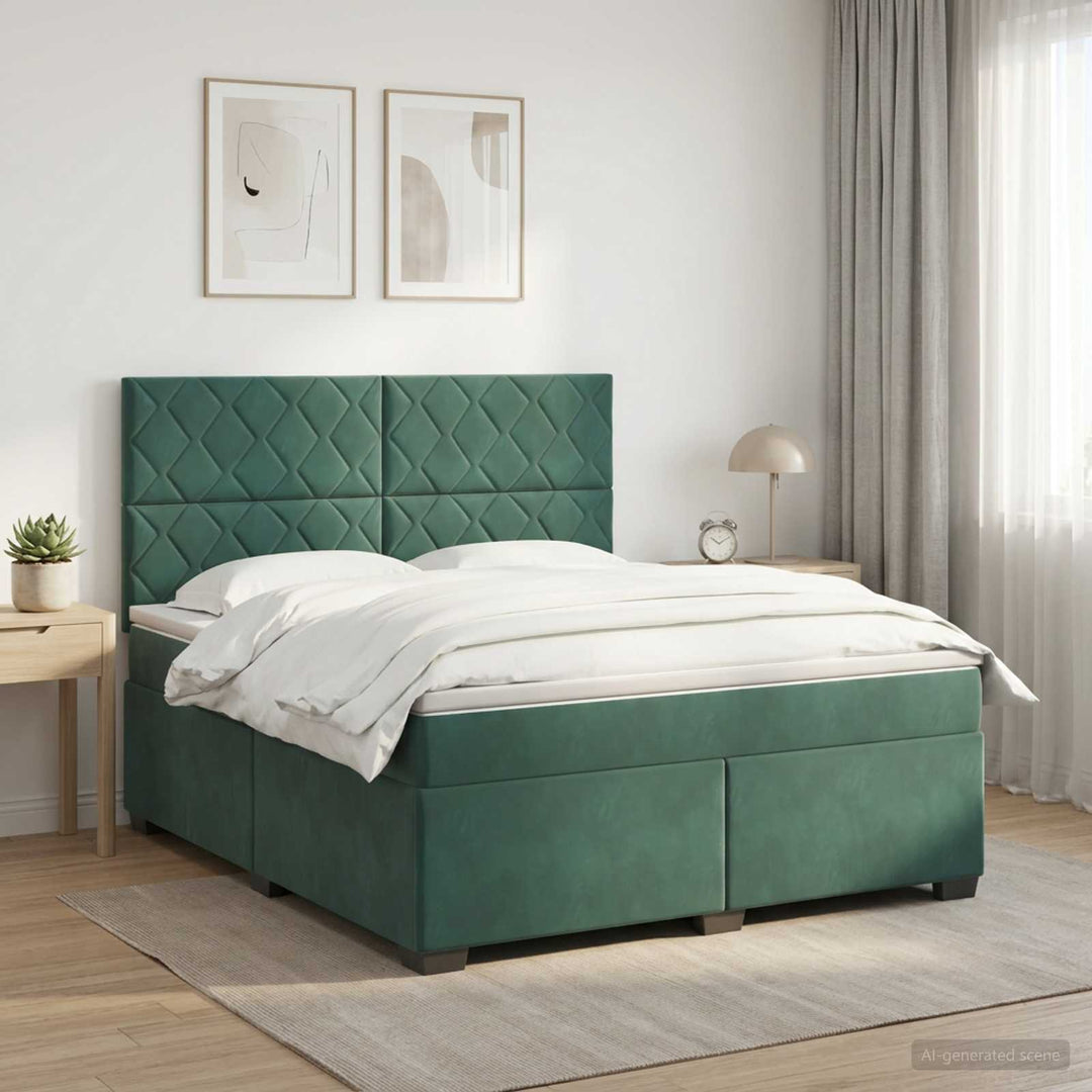 Boxmadras med topmadras Mørkegrøn 160 x 200 cm Fløjl