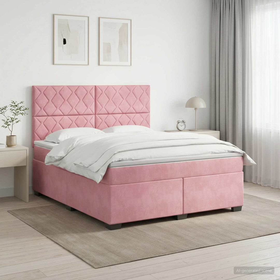 Boxmadras med topmadras Lyserød 160 x 200 cm Fløjl