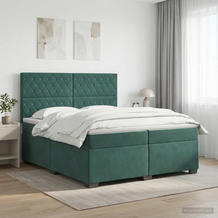 Boxmadras med topmadras Mørkegrøn 200 x 200 cm Fløjl