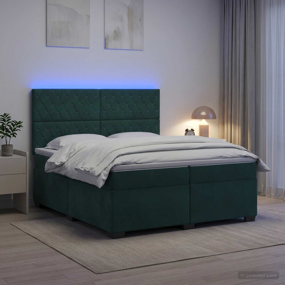 Boxmadras med topmadras Mørkegrøn 200 x 200 cm Fløjl
