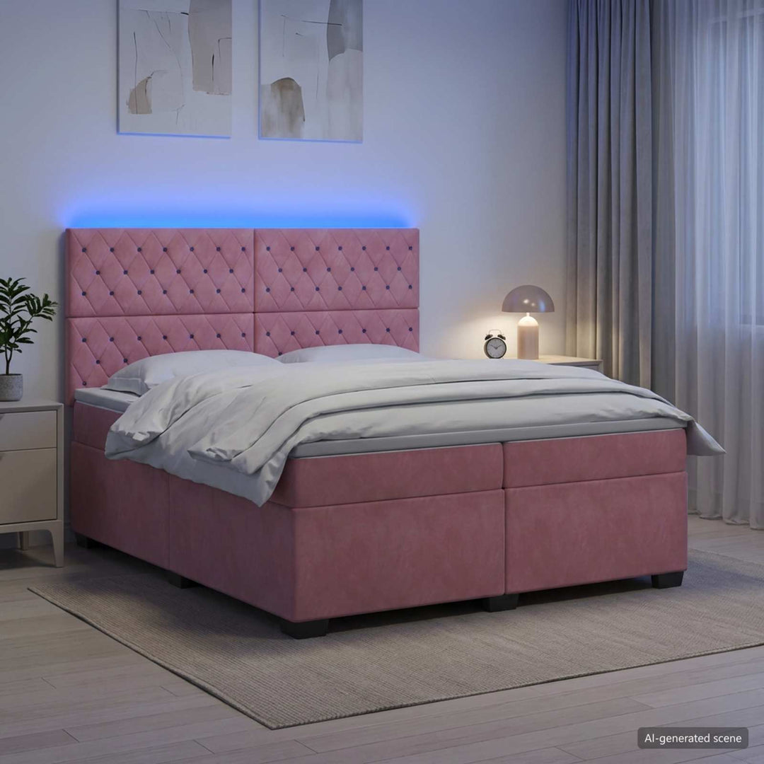 Boxmadras med topmadras Lyserød 200 x 200 cm Fløjl