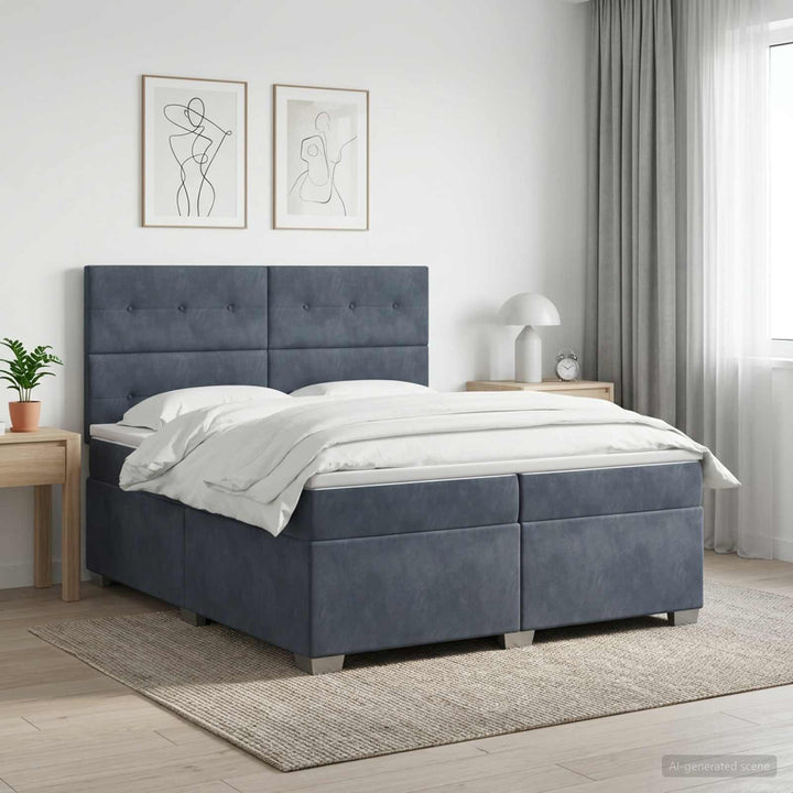 Boxmadras med topmadras Mørkegrå 200 x 200 cm Fløjl