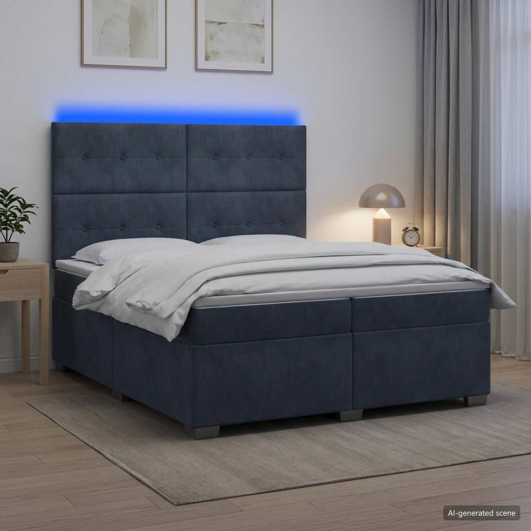 Boxmadras med topmadras Mørkegrå 200 x 200 cm Fløjl