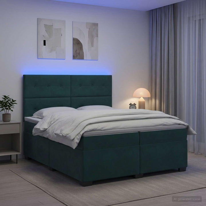 Boxmadras med topmadras Mørkegrøn 200 x 200 cm Fløjl