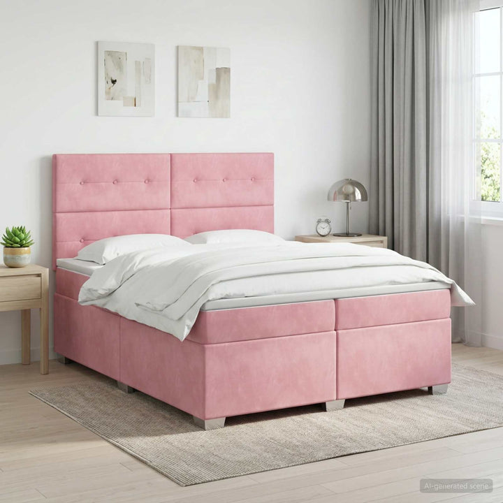 Boxmadras med topmadras Lyserød 200 x 200 cm Fløjl