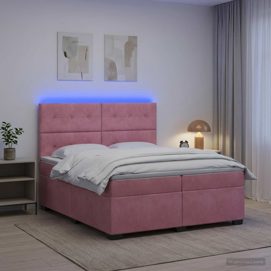 Boxmadras med topmadras Lyserød 200 x 200 cm Fløjl