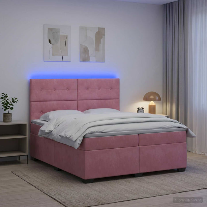 Boxmadras med topmadras Lyserød 200 x 200 cm Fløjl