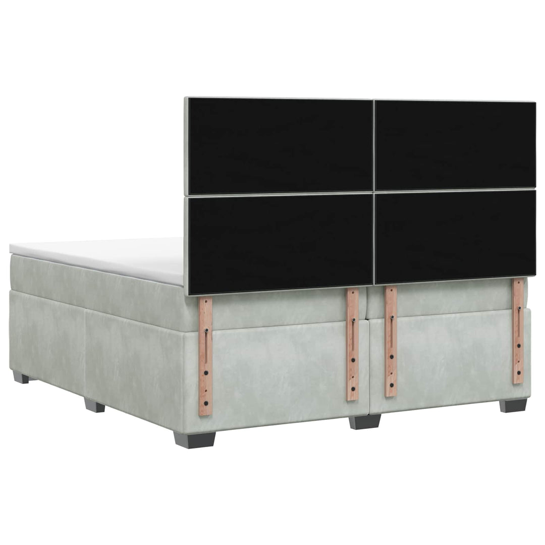 Boxmadras med topmadras Lysegrå 200 x 200 cm Fløjl