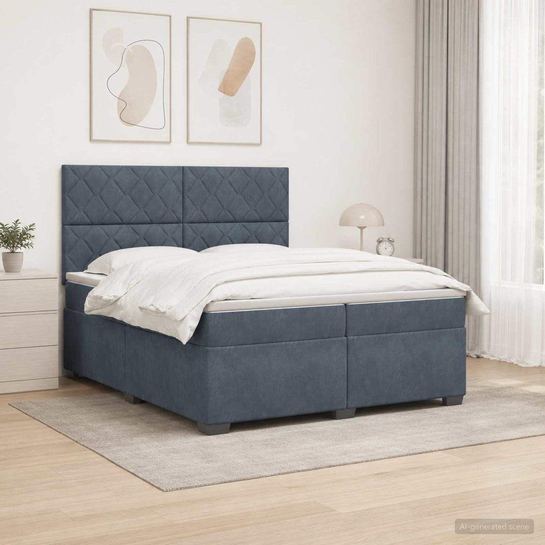 Boxmadras med topmadras Mørkegrå 200 x 200 cm Fløjl