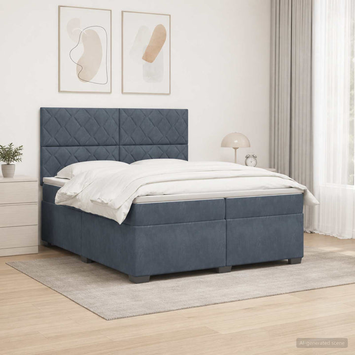 Boxmadras med topmadras Mørkegrå 200 x 200 cm Fløjl