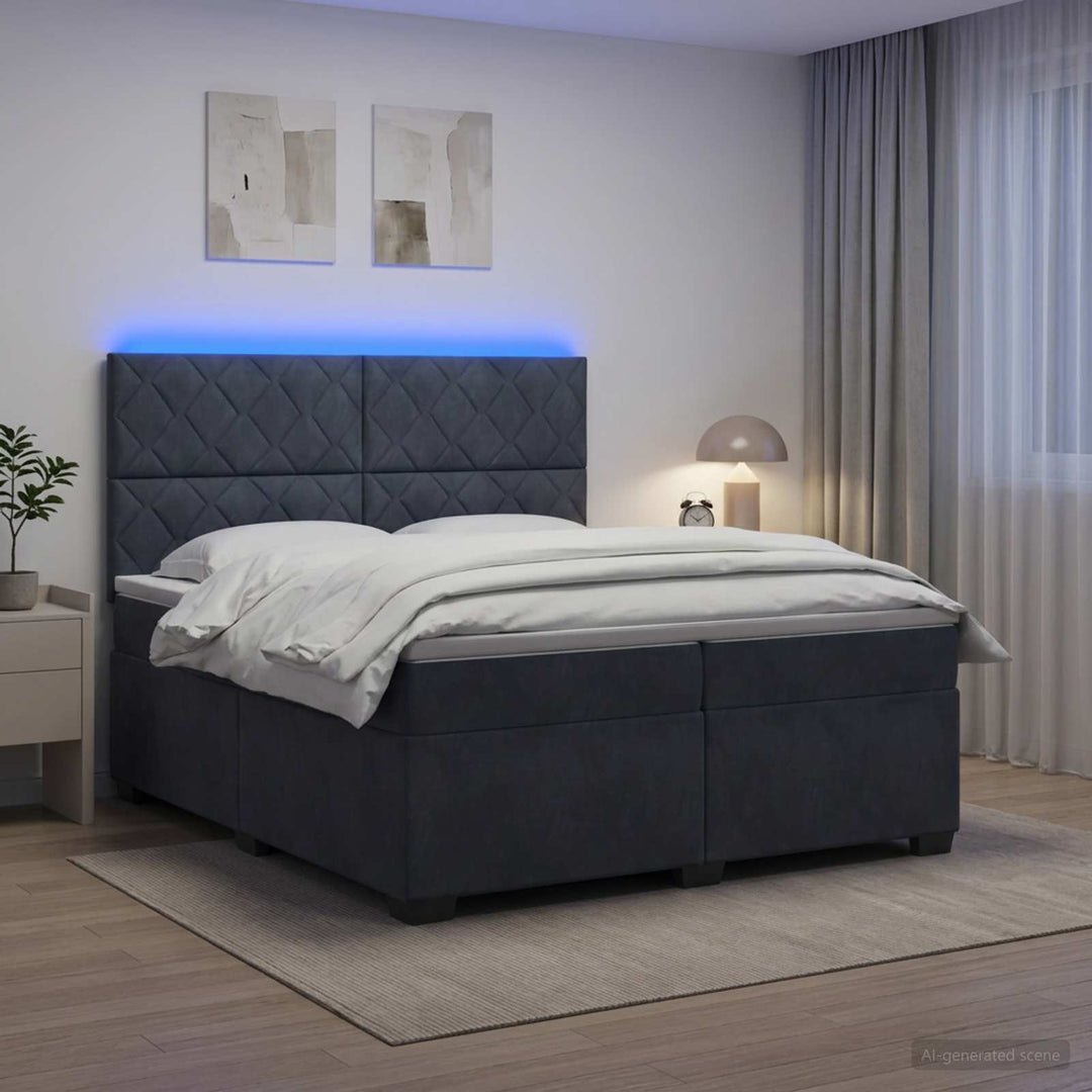 Boxmadras med topmadras Mørkegrå 200 x 200 cm Fløjl