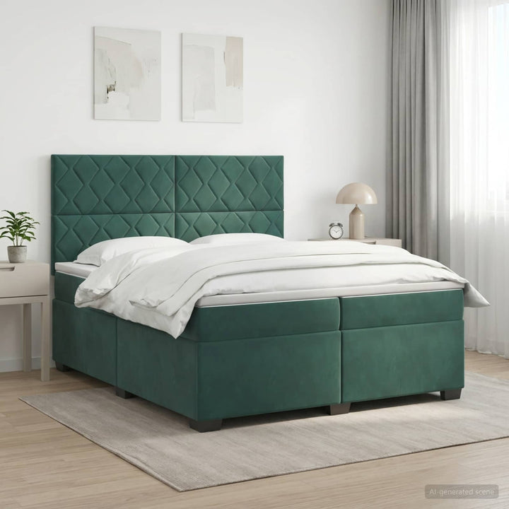Boxmadras med topmadras Mørkegrøn 200 x 200 cm Fløjl