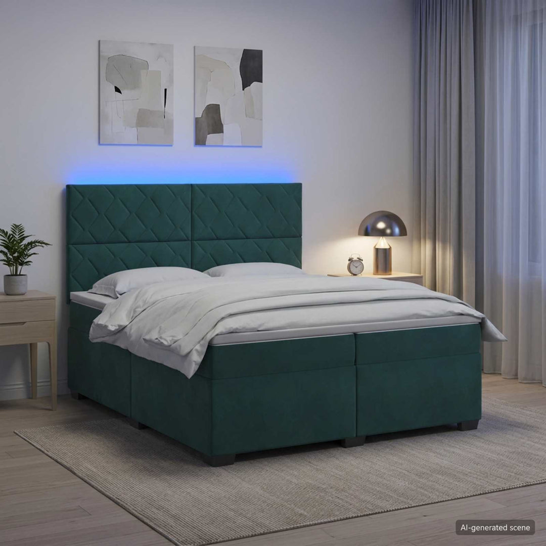 Boxmadras med topmadras Mørkegrøn 200 x 200 cm Fløjl