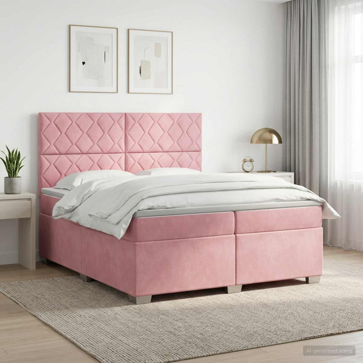 Boxmadras med topmadras Lyserød 200 x 200 cm Fløjl