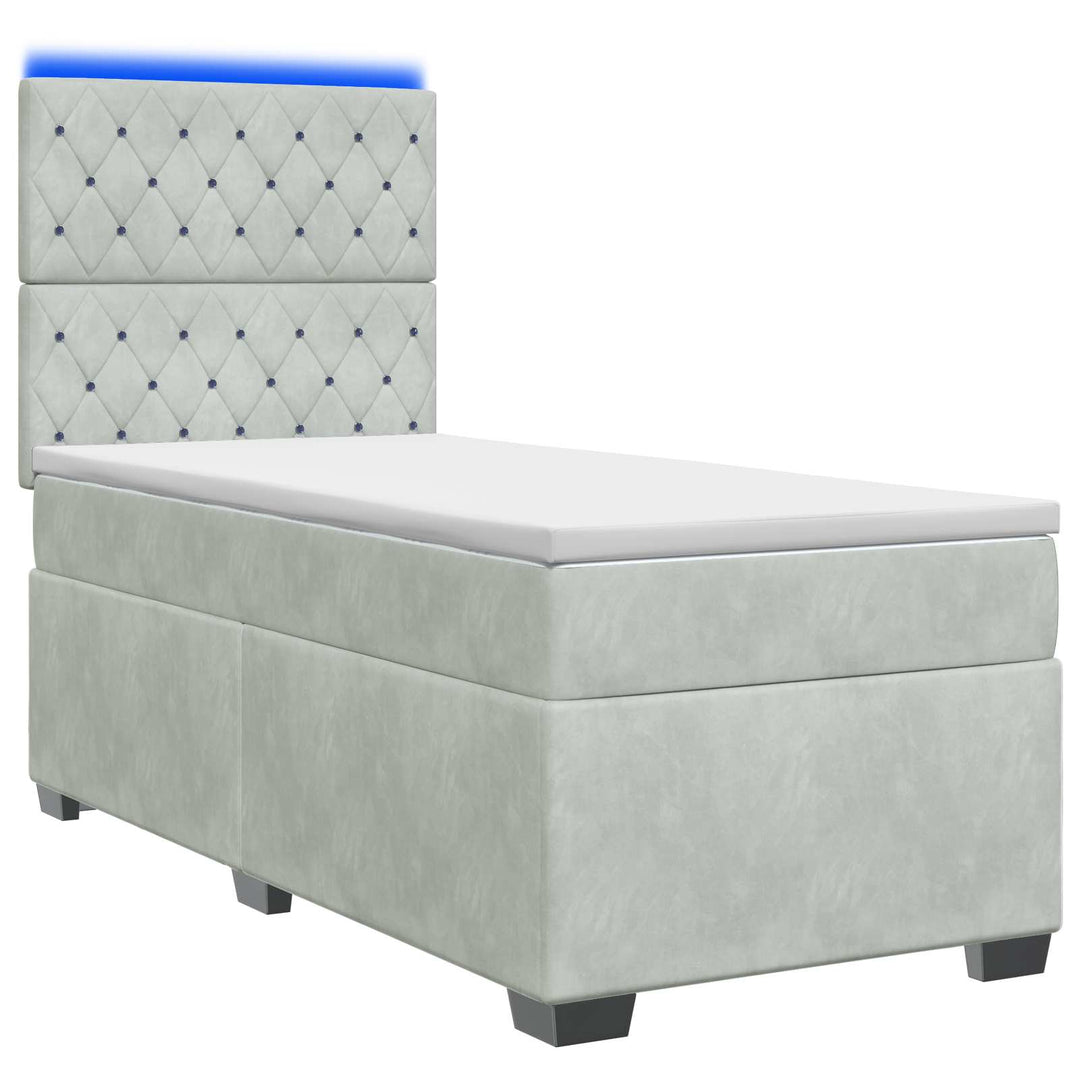 Box Spring Seng med Madras og LED Lysegrå 90 x 190 cm Fløjl