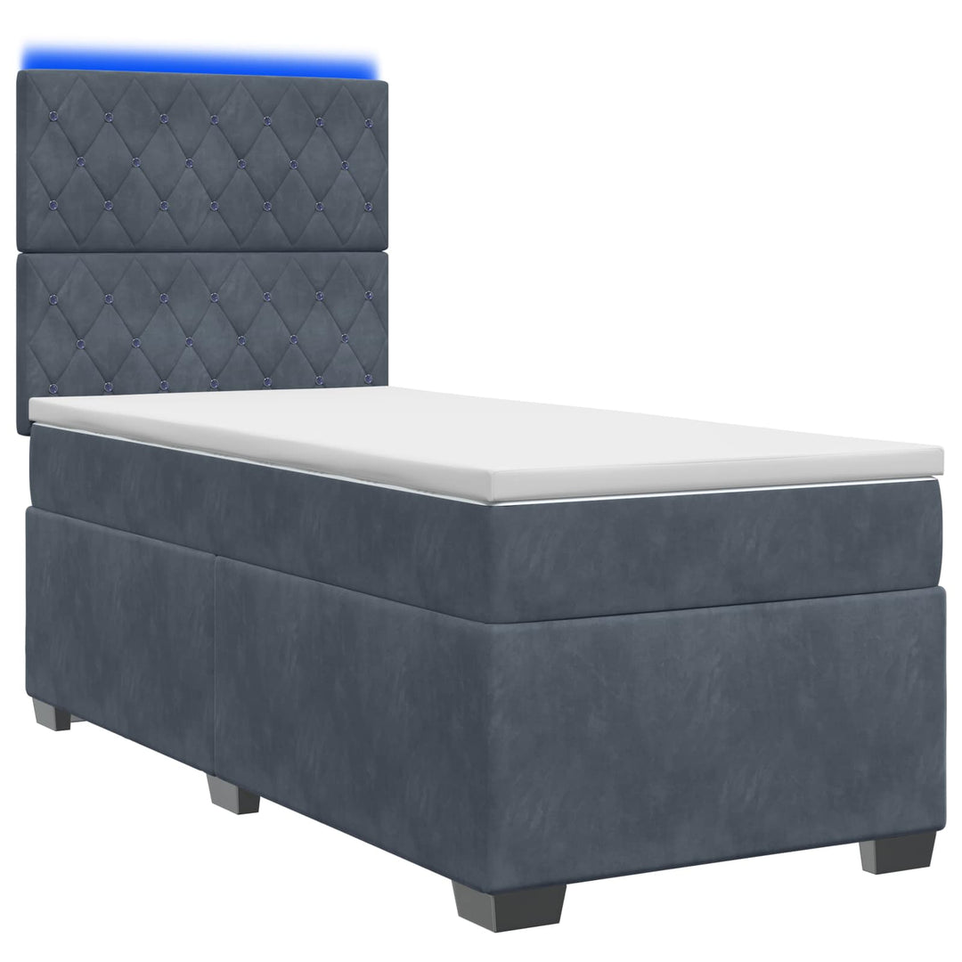 Box Spring Seng med Madras og LED Mørkegrå 90 x 190 cm Fløjl