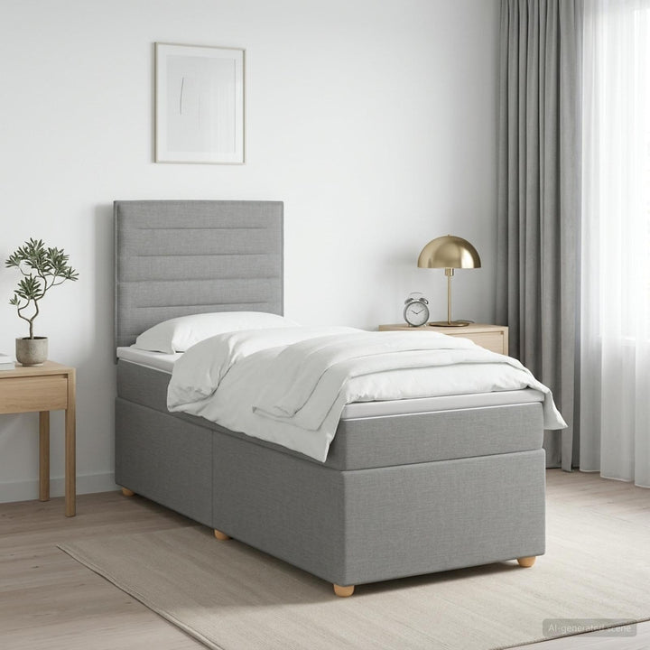 Boxmadras med topmadras Lysegrå 100 x 200 cm Stof