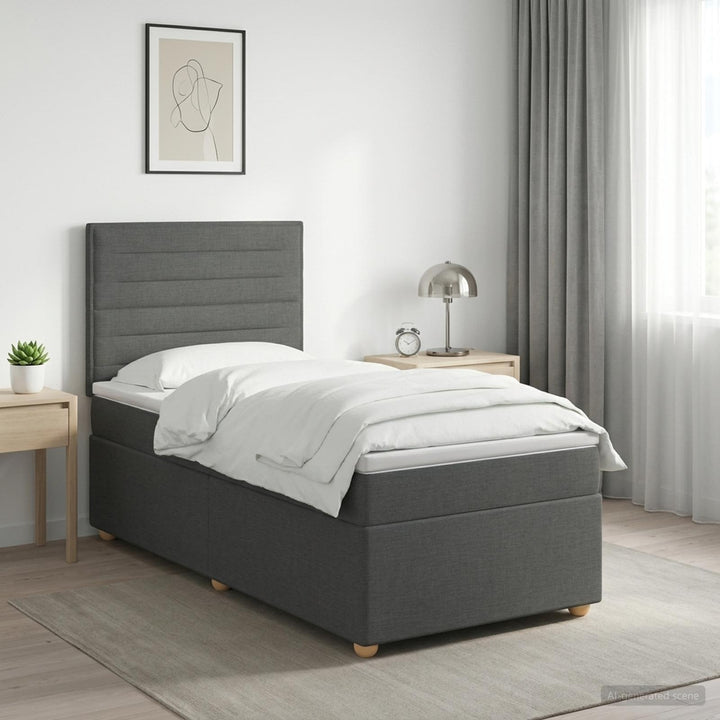 Boxmadras med topmadras Mørkegrå 100 x 200 cm Stof