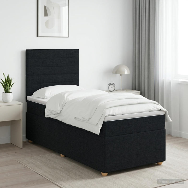 Boxmadras med topmadras med hovedgærde Sort 90 x 190 cm Stof