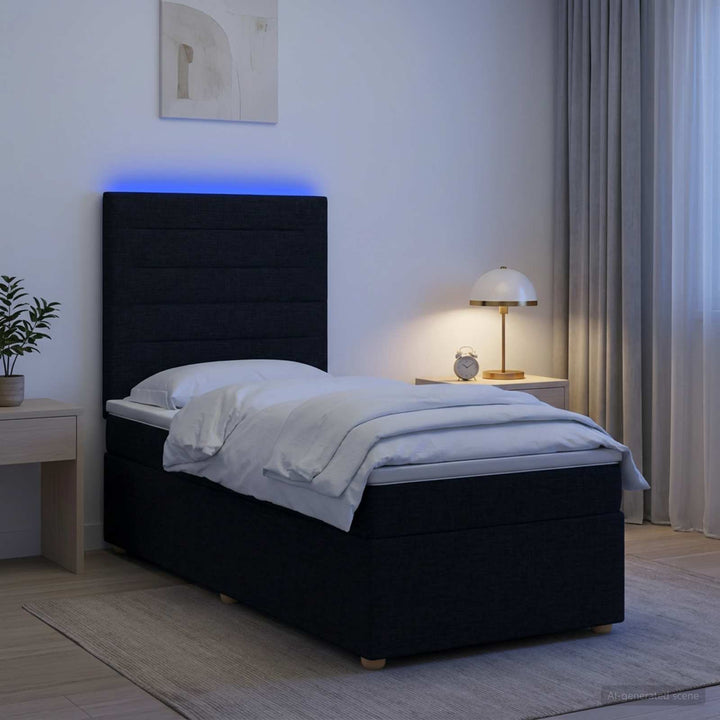 Boxmadras med topmadras med hovedgærde Sort 90 x 200 cm Stof