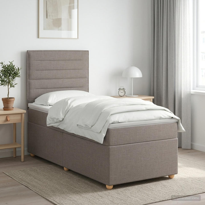 Boxmadras med topmadras med hovedgærde Gråbrun 90 x 200 cm Stof