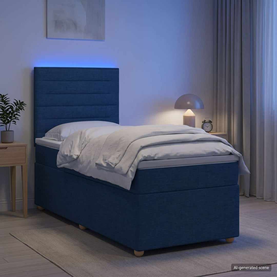 Boxmadras med topmadras med hovedgærde Blå 80 x 200 cm Stof