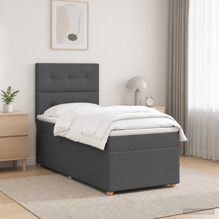Boxmadras med topmadras Mørkegrå 90 x 200 cm Stof