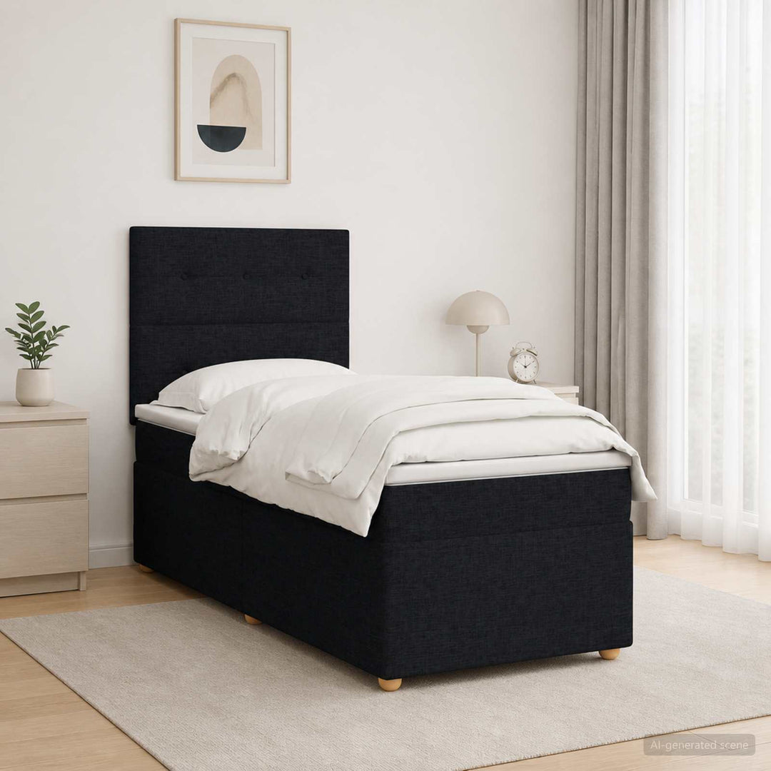 Boxmadras med topmadras med hovedgærde Sort 80 x 200 cm Stof