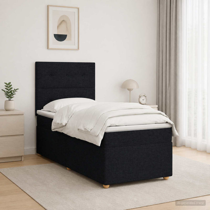 Boxmadras med topmadras med hovedgærde Sort 80 x 200 cm Stof