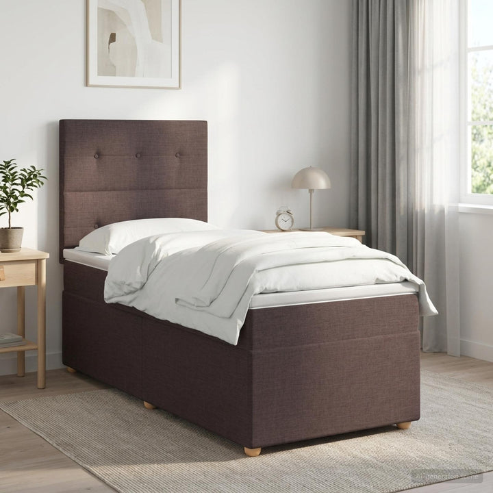 Boxmadras med topmadras Mørk Brun 80 x 200 cm Stof
