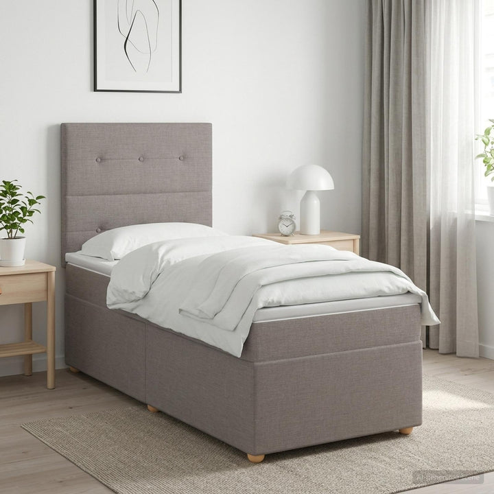 Boxmadras med topmadras med hovedgærde Gråbrun 90 x 190 cm Stof