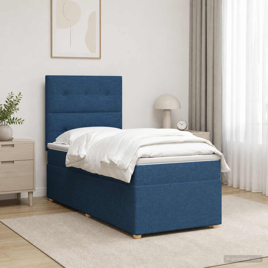 Boxmadras med topmadras med hovedgærde Blå 100 x 200 cm Stof