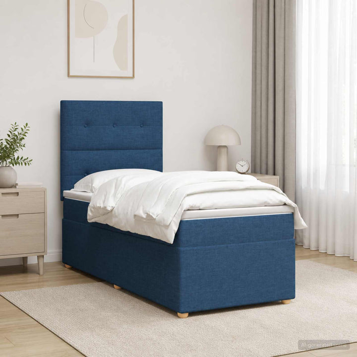 Boxmadras med topmadras med hovedgærde Blå 100 x 200 cm Stof