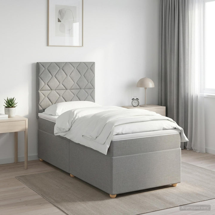Boxmadras med topmadras med hovedgærde Lysegrå 90 x 200 cm Stof