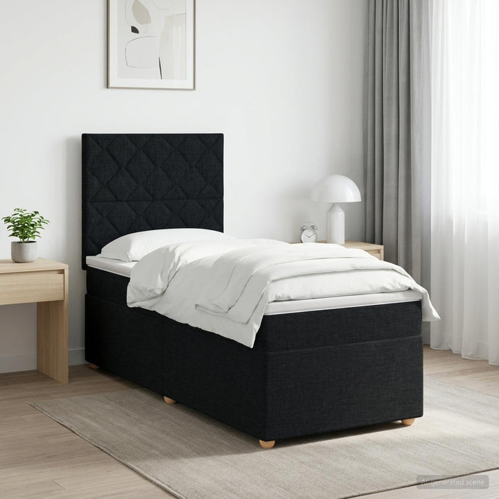 Boxmadras med topmadras med hovedgærde Sort 100 x 200 cm Stof