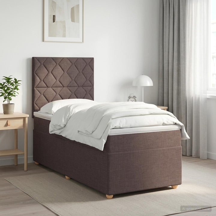Boxmadras med topmadras Mørk Brun 90 x 190 cm Stof