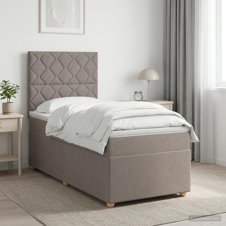 Boxmadras med topmadras med hovedgærde Gråbrun 80 x 200 cm Stof