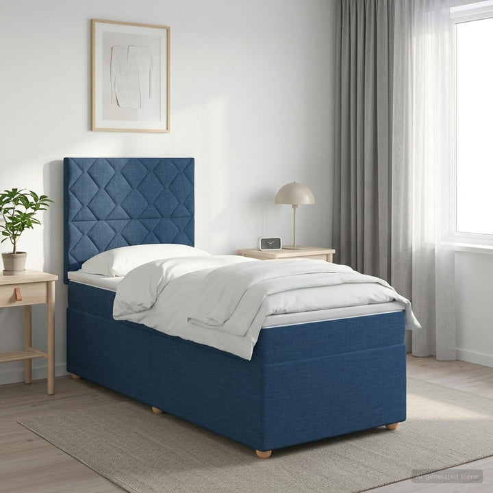 Boxmadras med topmadras med hovedgærde Blå 100 x 200 cm Stof