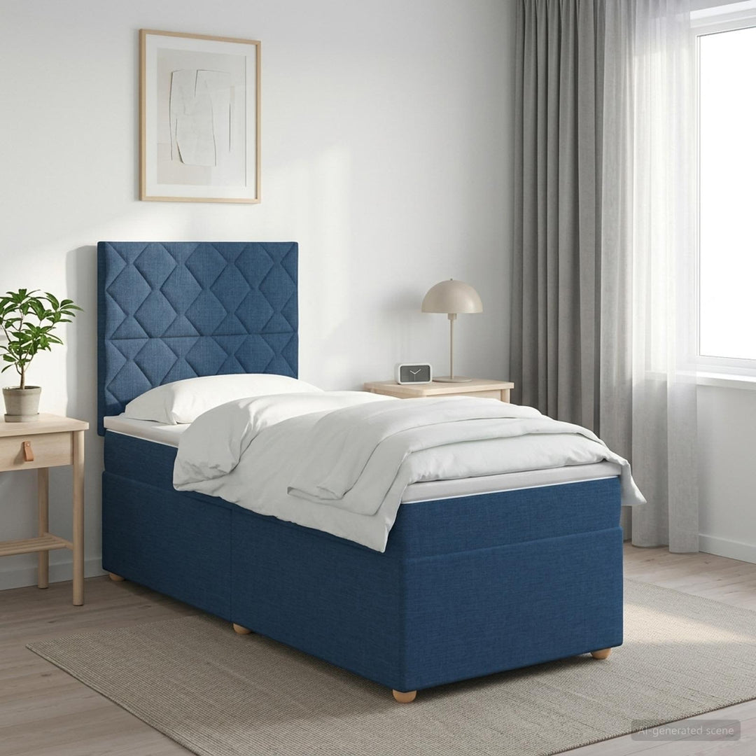 Boxmadras med topmadras med hovedgærde Blå 80 x 200 cm Stof