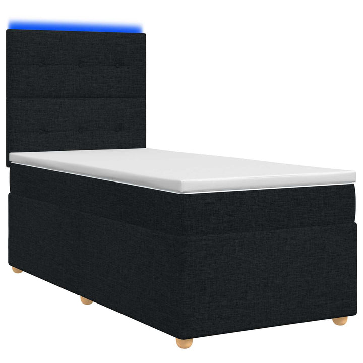 Boxmadras med topmadras med hovedgærde Sort 90 x 190 cm Stof